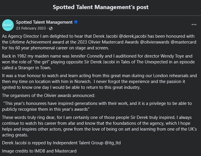 Spotted Talent Management Facebook Post